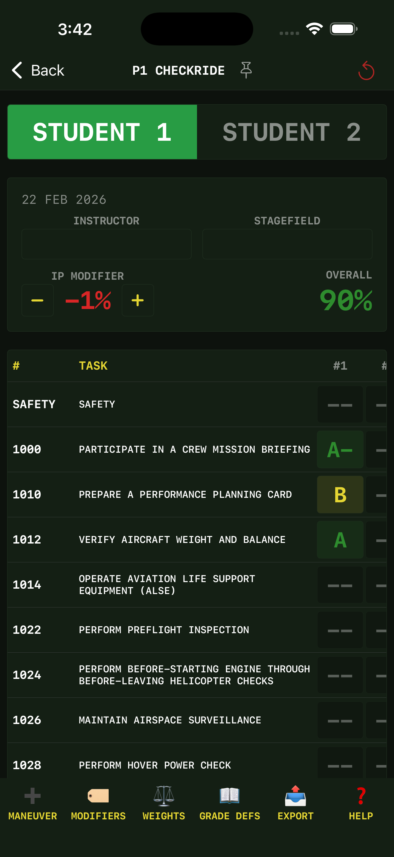 Checkride Card Grading